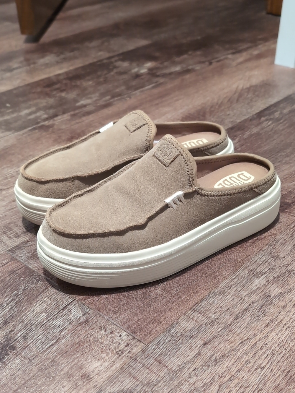 Women's Hey Dude Mule Shoes Light Brown with Cream Platform Size 7
